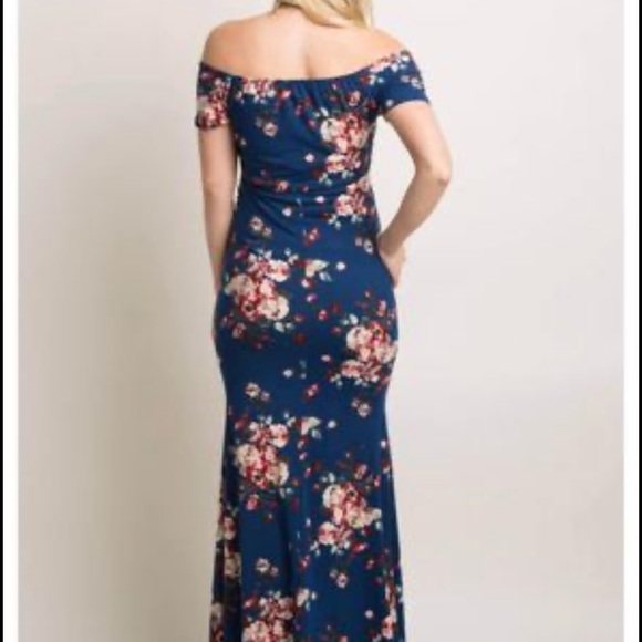 Navy Floral Wrap Maternity Dress - Picture 3 of 6